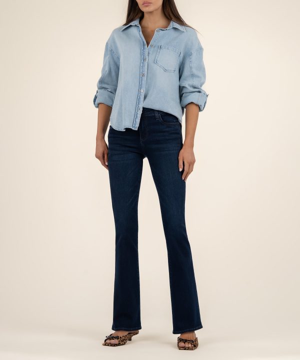 Natalie Mid Rise Flare, Petite in Leading Wash at Kut from the Kloth