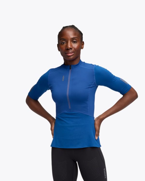 HOKA Women's SkyBreeze Short Sleeve Zip Shirt in Ultramarine, Size Large at Hoka One