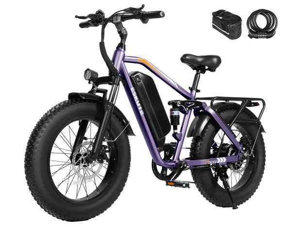 Eskute® M300F All-Terrain Electric Bike - Purple / Bike with Phone Bag& Bike Lock at Eskute Ebikes