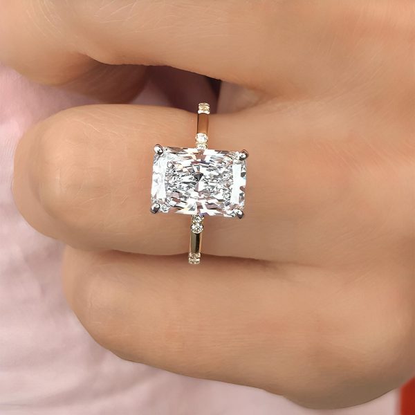 3CT Emerald Cut Moissanite Engagement Rings In Sterling Silver at Missacc