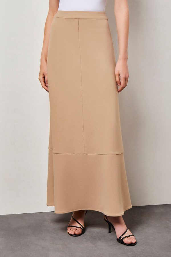 Flare Stretch Deco Crepe Maxi Skirt, Dark Champagne at Ming Wang Knits