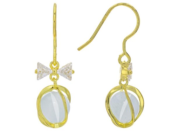8mm Cat's Eye And White Cubic Zirconia 18k Yellow Gold Over Sterling Silver Earrings 1.19ctw at JTV Jewelry