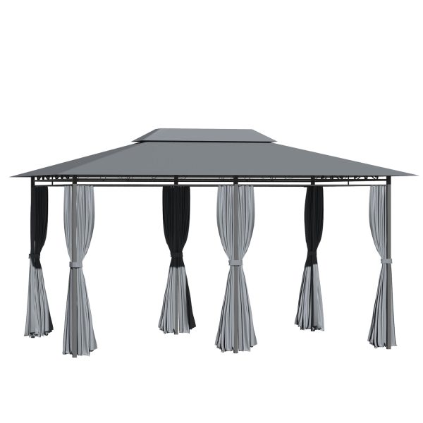 Outsunny 10' x 13' Outdoor Soft Top Gazebo Pergola with Curtains, 2-Tier Steel Frame Gazebo for Patio, Sage Gray at Aosom.com