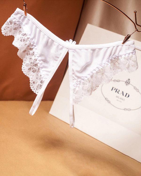 Crotchless Lace Low Waist Thong - White / One Size at AVIDLOVE