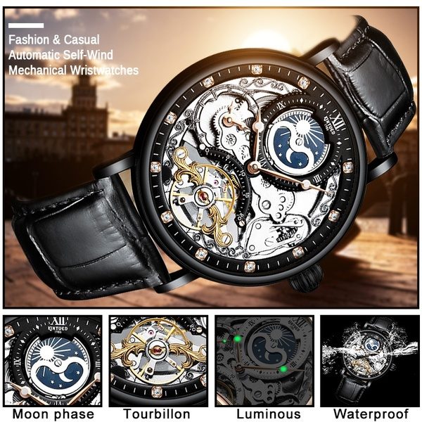 Kinyued Skeleton Watches Mechanical Automatic Watch Men Tourbillon Sport Clock Casual Business Moon Wrist Watch Klockor at Wish US & CA