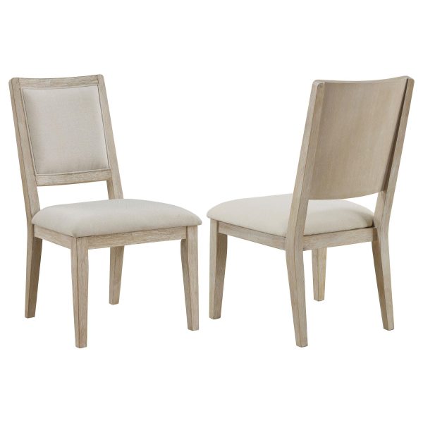 Manhattan Lane - Eva Dining Side Chair Set of 2, Square Back, White Wood, Beige Fabric - Beige, White at Best Buy