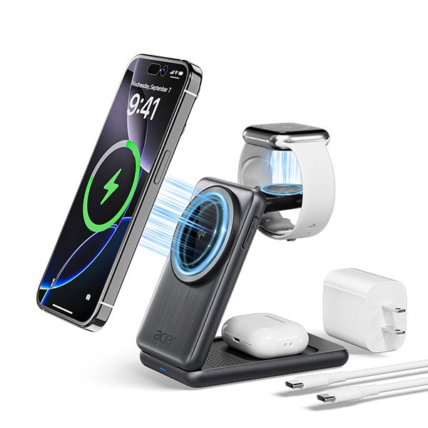 Acer apply Latest technology Travel Magnetic Wireless Charger,3 in 1 Wireless Foldable Charging Station, Fast MagSafe Charger for iPhone 17 16 15 14 at TikTok Shop IT