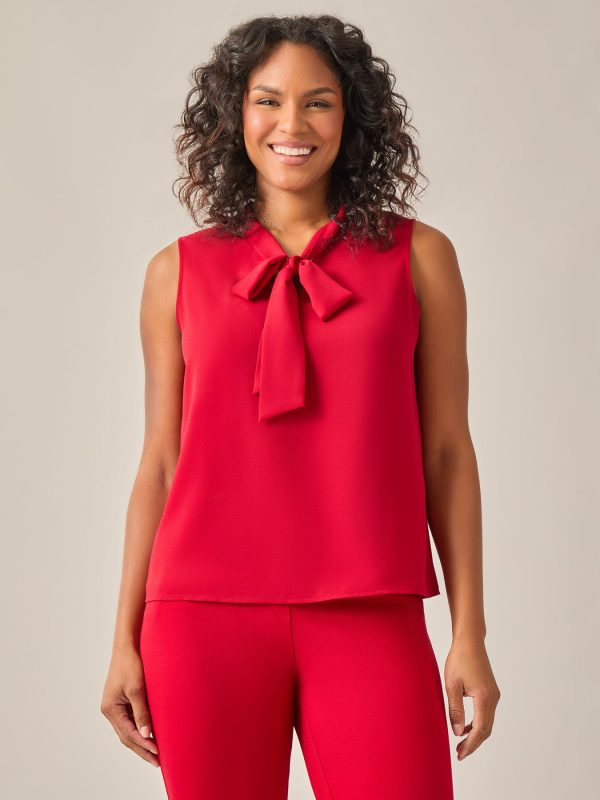 Sleeveless Bow Neck Blouse, Crimson at Kasper Clothing