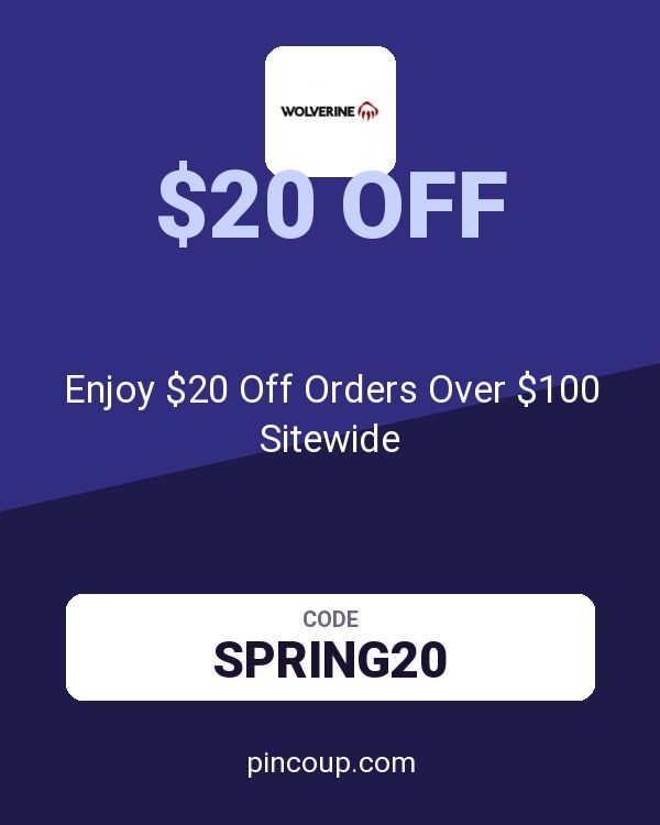 Wolverine coupon: Enjoy $20 Off Orders Over $100 Sitewide