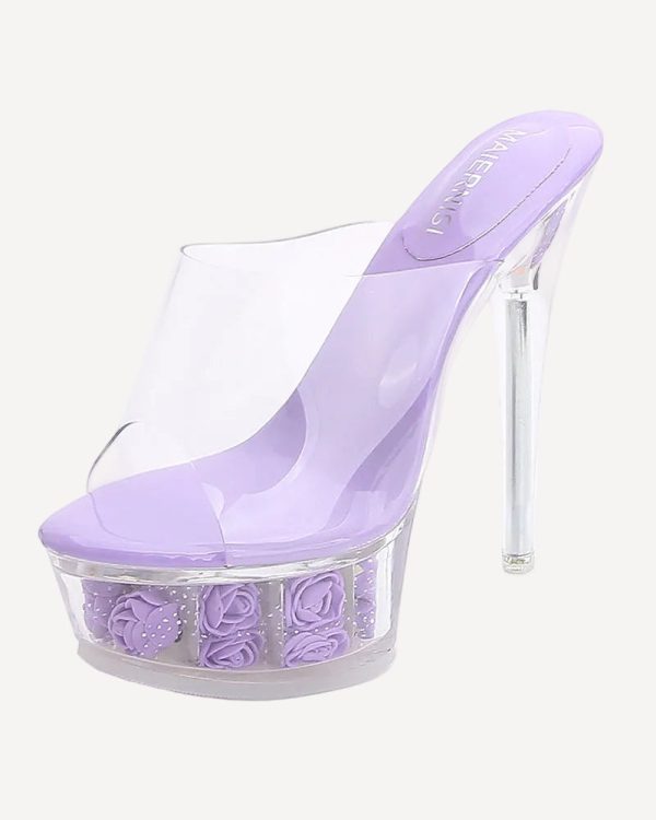 Rose Flower Clear Platform High Heel Mule Slides - Purple / EU37 at AVIDLOVE
