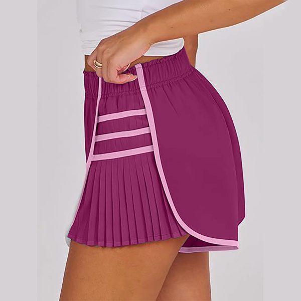 Vibecurve®Sports Quick-Drying Pleated Gym Shorts, RoseRed · 3XL