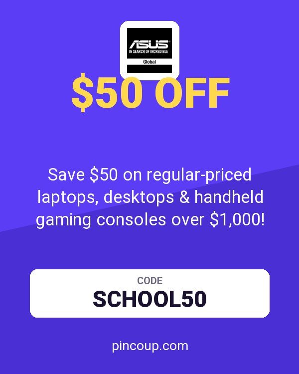 ASUS (US & Canada) coupon: Save $50 on regular-priced laptops, desktops & handheld gaming consoles over $1,000!