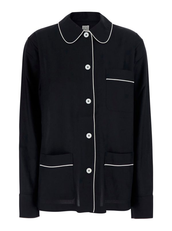 Toteme Contrast-Piped Silk Shirt — Black - 38 at italist.com