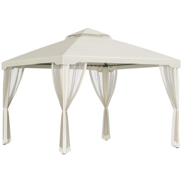 Outsunny 9.6' x 9.6' Patio Gazebo, Outdoor Canopy Shelter with 2-Tier Roof and Netting, Steel Frame for Garden, Lawn, Backyard, and Deck, Cream White at Aosom.com