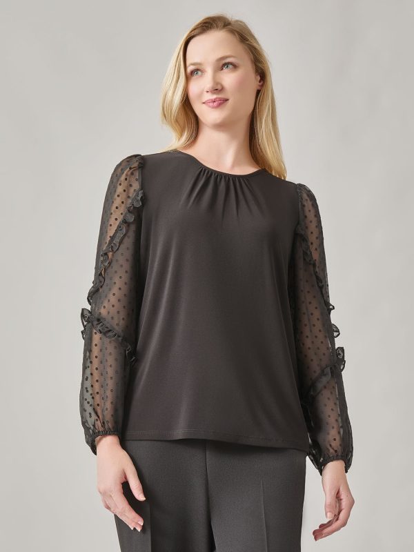 Clip Dot Sleeve Shirred Neck Blouse at Kasper Clothing