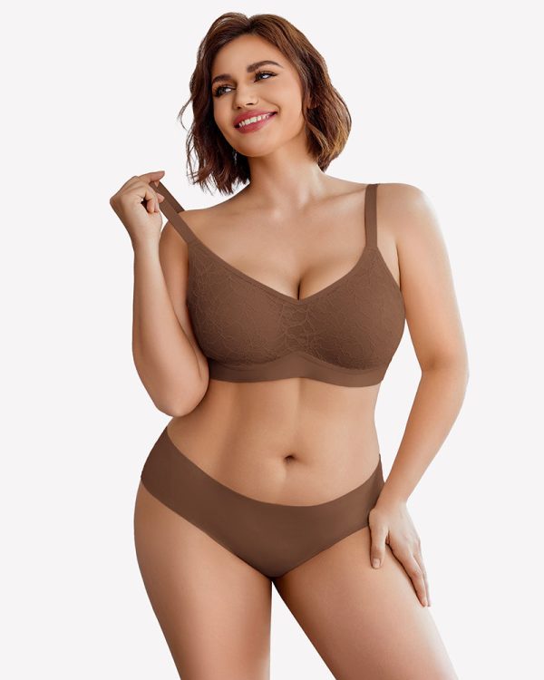 Lace Full Coverage Wireless Padded Seamless Bra - Brown / S at AVIDLOVE