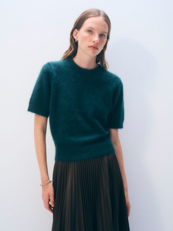 White & Warren Brushed Cashmere Tee Top in Green size XS at White and Warren