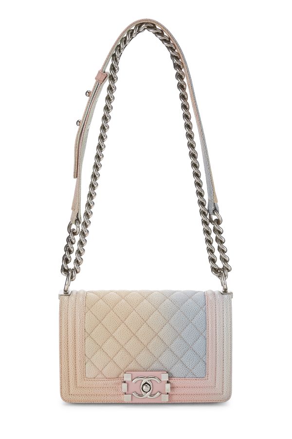 Women's Chanel Rainbow Quilted Caviar Boy Bag Small in Pink Small at What Goes Around Comes Around