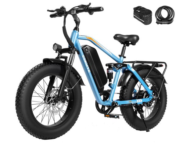 Eskute® M300F All-Terrain Electric Bike - Blue / Bike with Phone Bag& Bike Lock at Eskute Ebikes