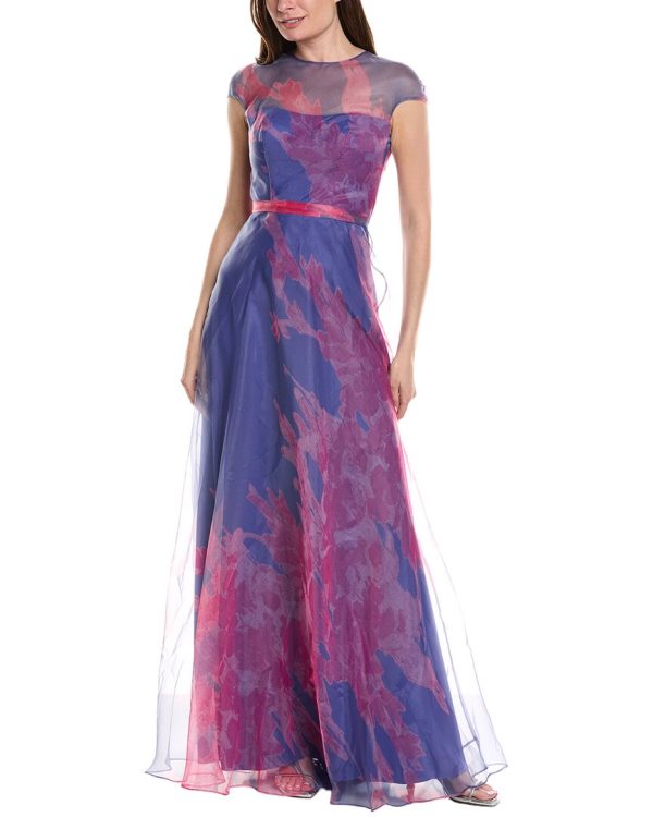 Rene Ruiz Cap Sleeve Sheer Overlay Floral Gown at Shop Simon