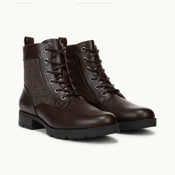 LifeStride Lena Lace Up Boot (Dark Brown Fabric/faux Leather) Suede 7.5 M