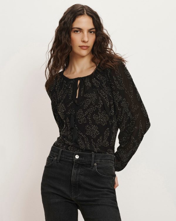 Veronica Beard Marlena Beaded Blouse Black