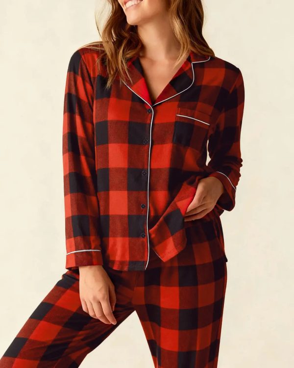 Classic Buffalo Plaid Pajama Set - Red / 2XL at Omfort