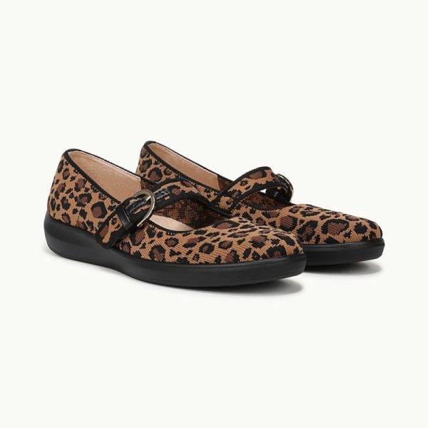 LifeStride Nuevo Mary Jane Flat Shoes (Black Leopard Knit Fabric) 10.0 W