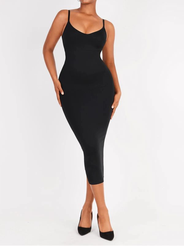 Shapewear Sleeveless Sculpting Dress Set - Spaghetti Strap V-Neck Dress / Black / XS/S at Popilush