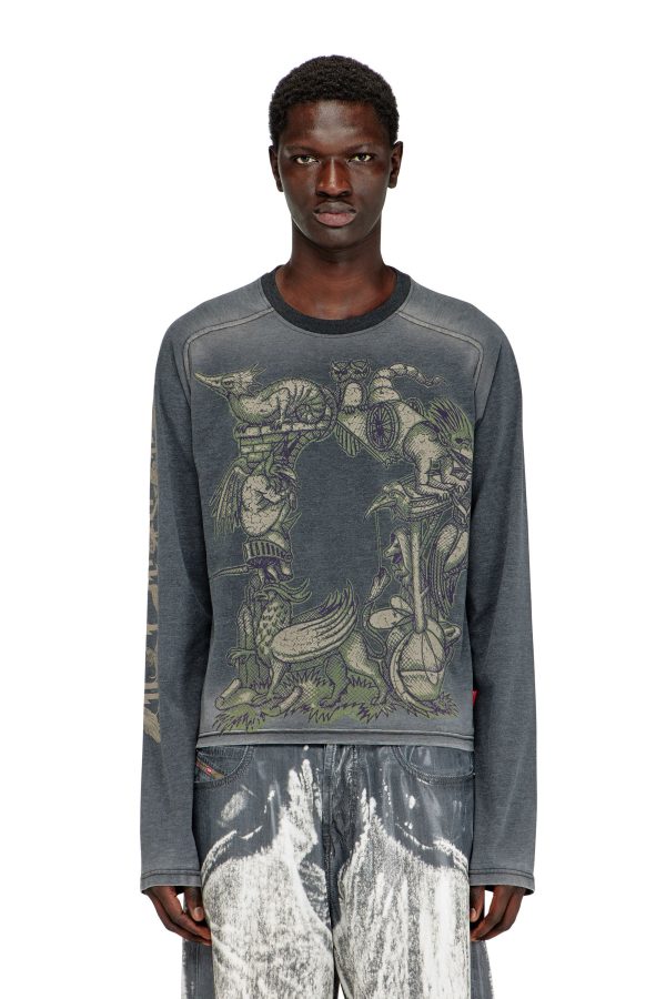 Diesel - Long-sleeve T-shirt with graphic motif - T-Shirts - Man - Black