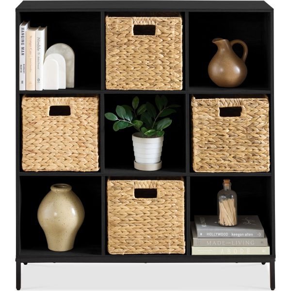Elevated 9-Cube Storage Organizer, 11in Bookshelf, w/ Metal Legs - Black at Best Choice Products