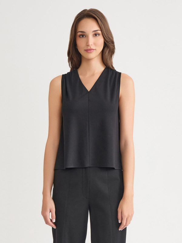 V-Neck 100% Pima Cotton Tank, Black - True Fit at Misook
