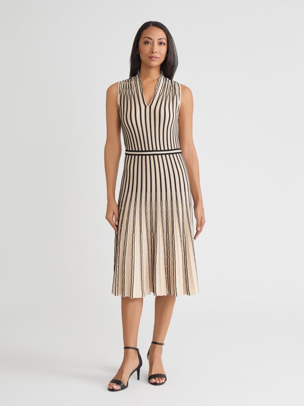 Fit & Flare Sleeveless Striped Soft Ribbed Knit Dress at Misook