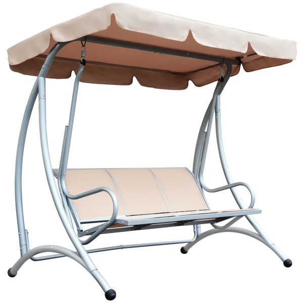 Outsunny 3-Seat Outdoor Porch Swing Chair, Patio Swing Glider with Adjustable Canopy, Breathable Seat, and Steel Frame for Garden, Poolside, Backyard, at Aosom.com