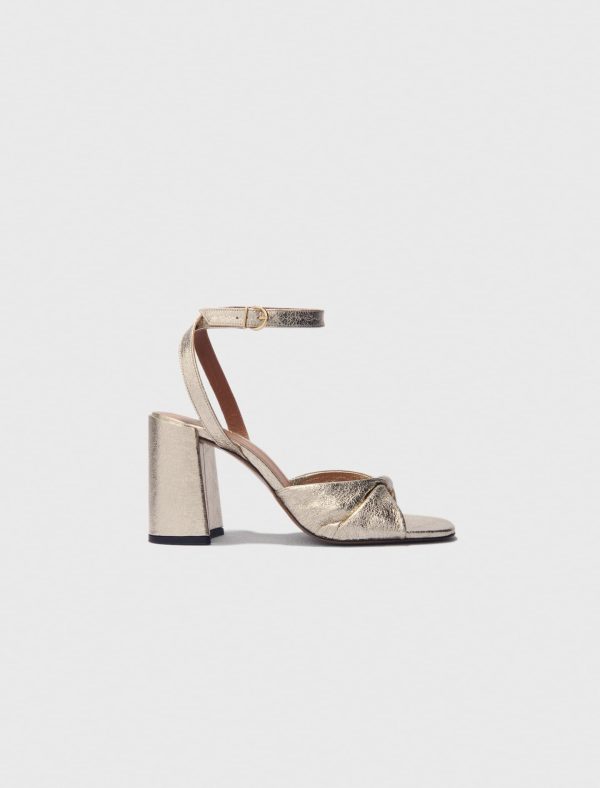 Metallic leather sandals with heels at Maje