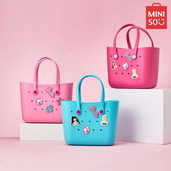 MINISO Barbie Official Collab Multi-Use Portable Storage Tote Bag with Reversible Handle Stain-Resistant Eco-Friendly Organizer for College Dorms Trav at TikTok Shop IT
