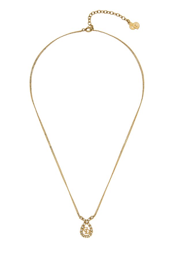 Women's Christian Dior Gold Crystal 'CD' Necklace in Gold at What Goes Around Comes Around