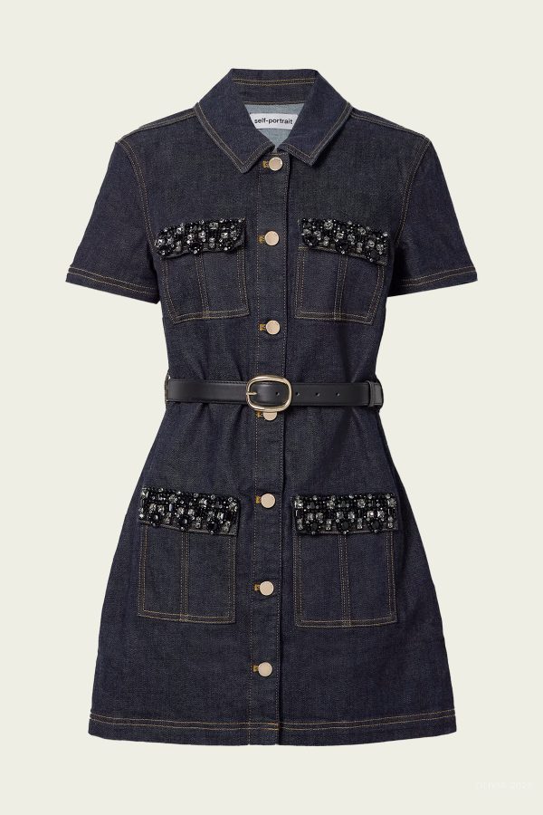 Indigo Denim Crystal Trim Mini Dress - Navy 6 US at American National Standards Institute Inc.