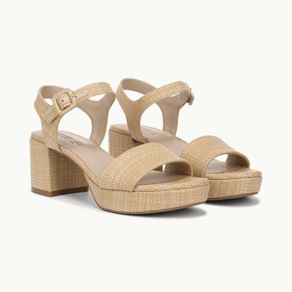 LifeStride Shoes Rhythmn Block Heel Sandal (Natural Tan Weave Fabric) Leather 5.5 M
