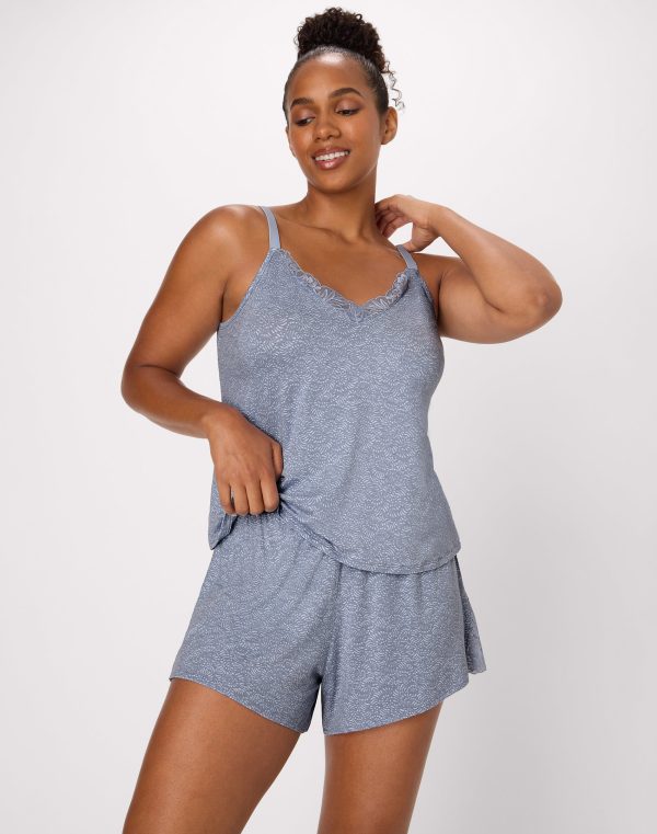 Bali Women's Breathable Pajama Set, Cami & Shorts, 3.5" Afterglow Silver Satin Print/Afterglow Print M at Bali Bras