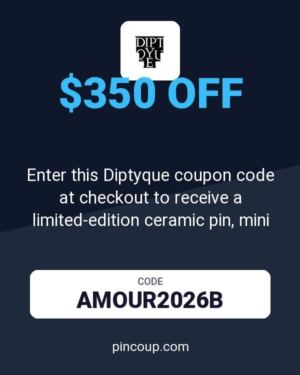 Enter this Diptyque coupon code at checkout to receive a limited-edition ceramic pin, mini Roses candle, and Fleur de Peau eau de parfum (5ml) on orders of $350 or more.