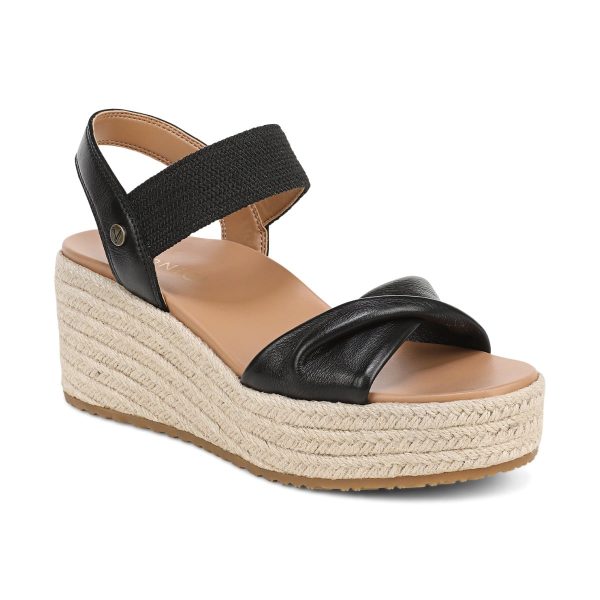 Vionic Women's Darla Espadrille Wedge Sandal with Arch Support in Black Leather, Size 10 at ANINE BING