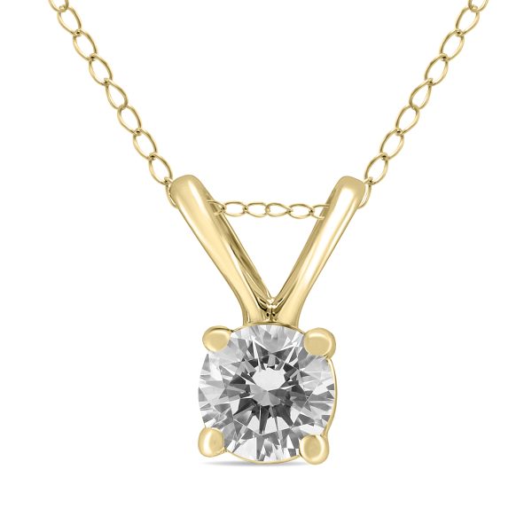 1/3 Carat Solitaire Round Diamond Pendant Necklace with 18" Chain in 14K Yellow Gold at Szul.com