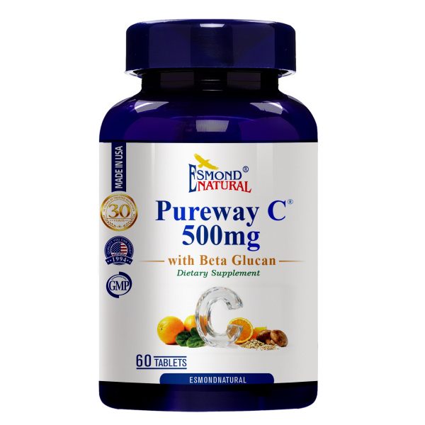 Pureway C with Beta Glucan (500mg with Beta Glucan – Vitamin C Supplement with Citrus Bioflavonoids & Calcium – Immune & Antioxidant Support), USA, FDA, GMP, NPAC-60 Tablets at Esmond Natural