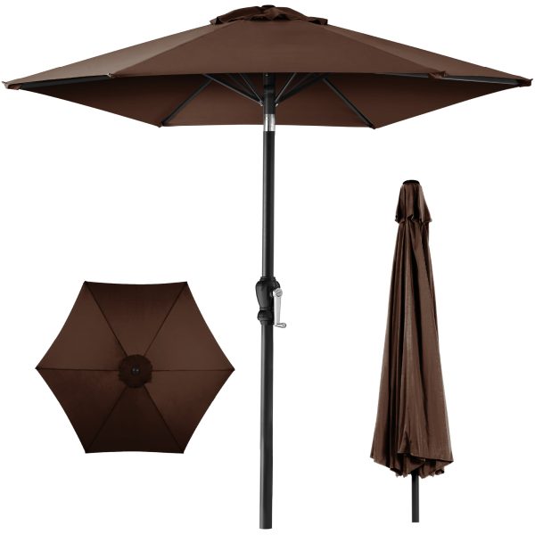 Outdoor Steel Market Patio Umbrella Decoration w/ Tilt, Crank Lift - 10ft - Brown at Best Choice Products