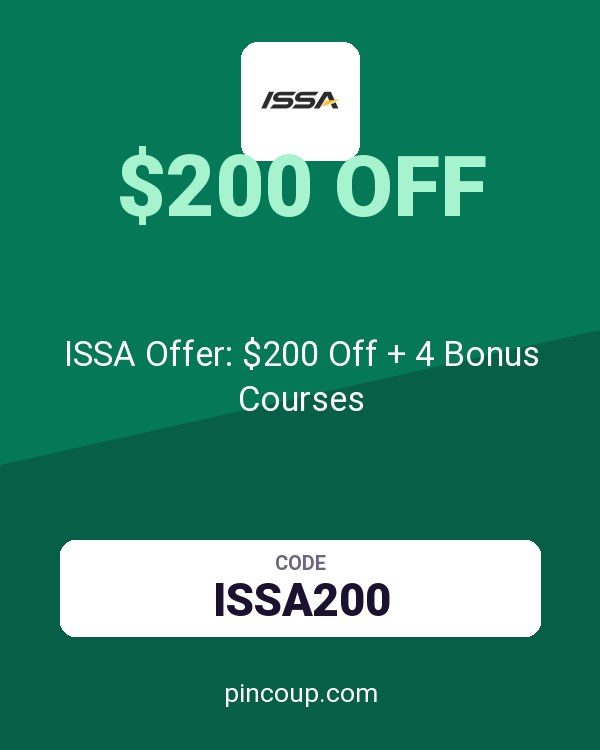 ISSA (International Sports Science Association) coupon: ISSA Offer: $200 Off + 4 Bonus Courses