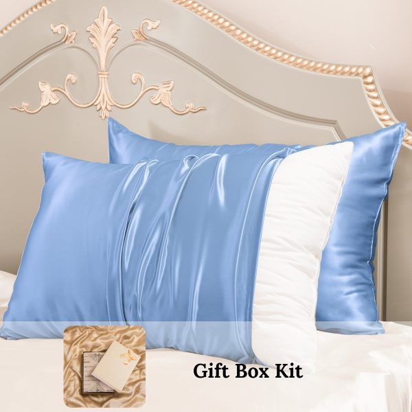 23mm 6A+ 100% Mulberry Silk Pillowcase 2 Pack-Wedding Gift Kit - Queen / Baby Blue at Promeed