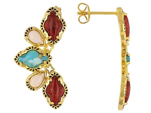 Sponge Coral with Multi Gemstone 18K Yellow Gold Plated Earrings at JTV Jewelry