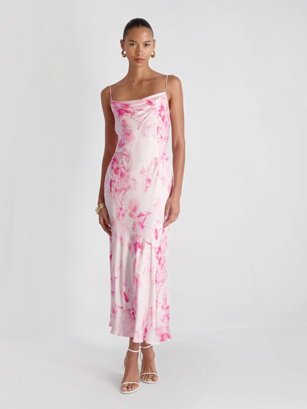 OONA SATIN SOPHIE FLEUR MIDI DRESS at French Connection