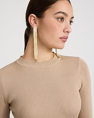 Express Women's Gold Fringe Drop Statement Earrings in Shiny Gold